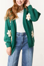 Load image into Gallery viewer, 1.                Chunky Knit Daisy Embellished Cardigan-Emerald
