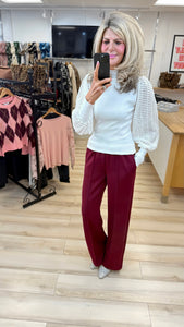 1.              Wide Leg Front Seam Jogger-Wine