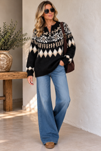 Load image into Gallery viewer, 1.    Fair Isle Part Zip Soft Knit Jumper-Black
