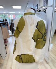Load image into Gallery viewer, 1.            Floral Bubble Hem Cotton Blouse-Ecru/Olive Green
