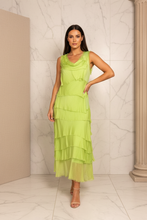 Load image into Gallery viewer, 1.                   Silk Tiered Dress-Lime
