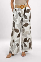 Load image into Gallery viewer, 1.      Belted Leaf Print Trousers-White/Brown
