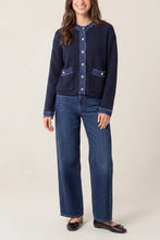 Load image into Gallery viewer, 1.     Denim Trim Wool Mix Knit Jacket-Navy

