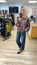 Load image into Gallery viewer, 1.                    Satin Medium Weight Animal Print Bomber Jacket-Aubergine
