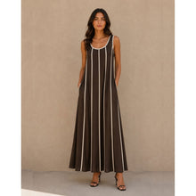 Load image into Gallery viewer, 1.                     Contrast Piping Maxi Dress-Chocolate/White
