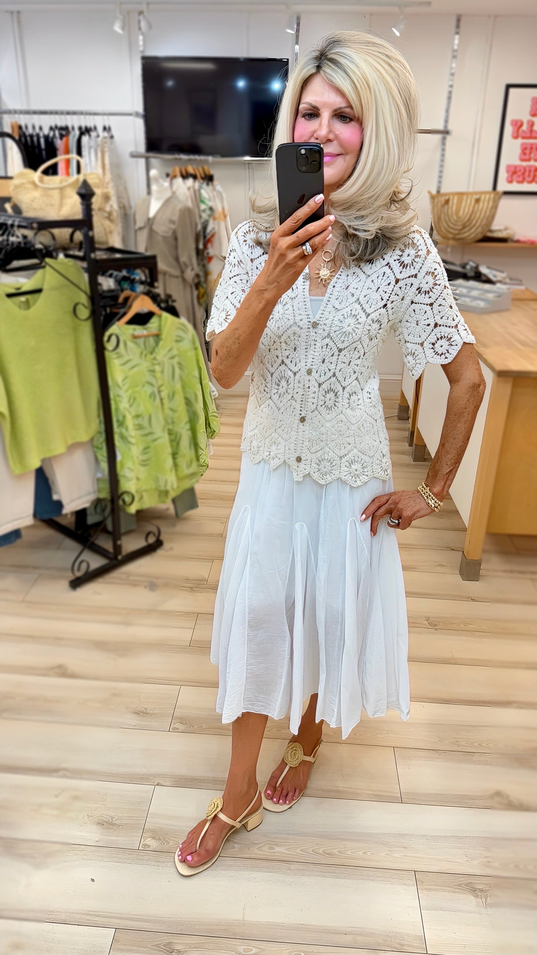 1.Cotton Midi Skirt-White