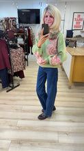 Load image into Gallery viewer, 1.      Sequin Rose Soft Knit-Pistachio/Pink
