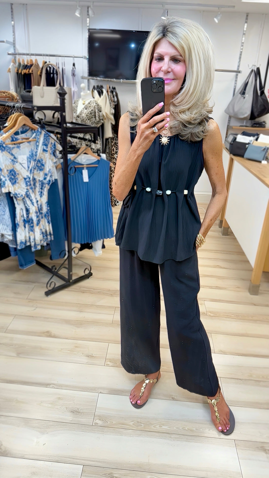 1.         Shell Detail Waist Top-Black