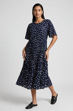 Load image into Gallery viewer, 1.        Polka Dot Pleated Swing Dress-Navy/White
