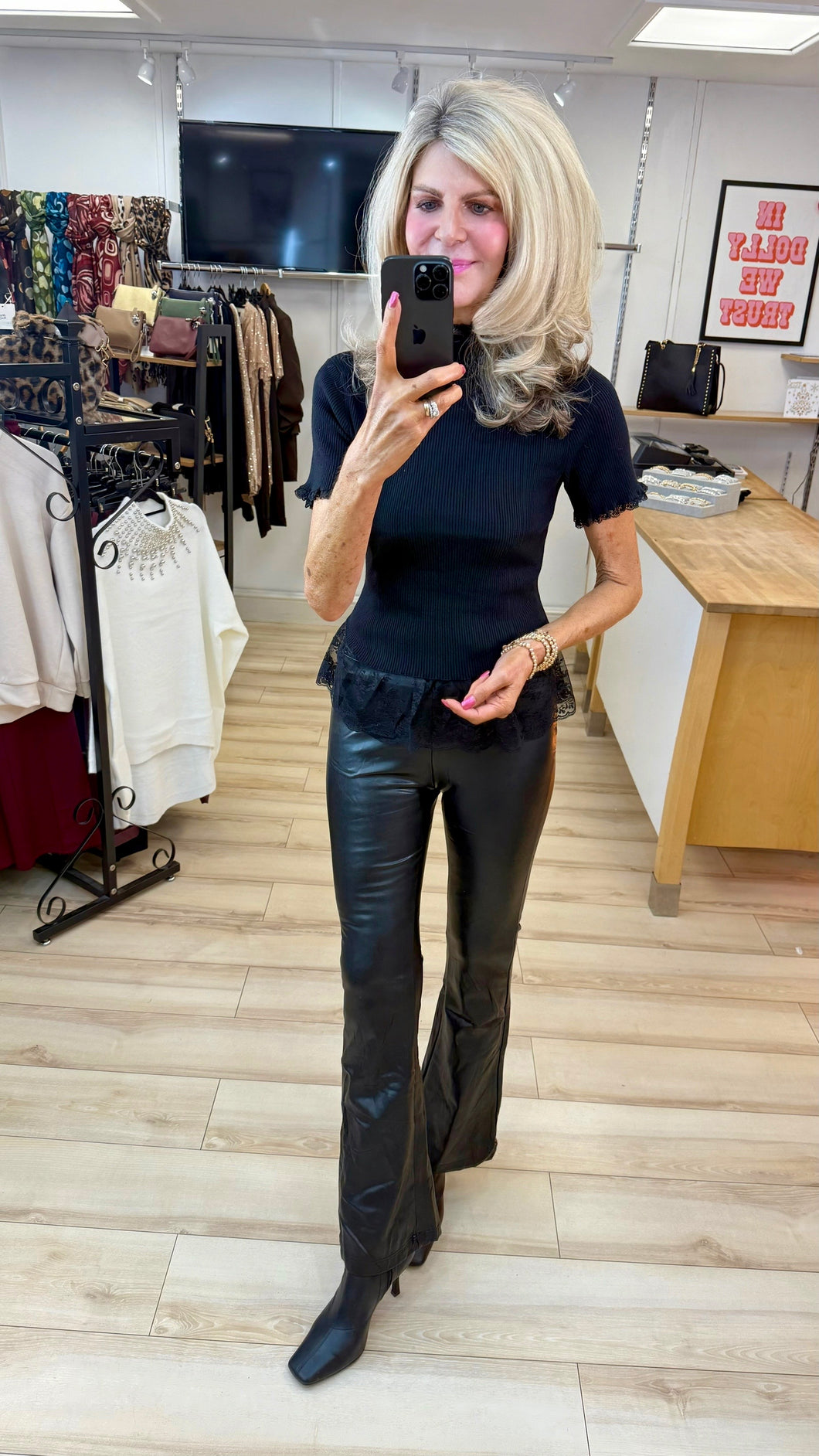 1.    Lace Trim Knitted Top-Black