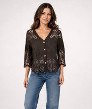 Load image into Gallery viewer, 1.      Crochet &amp; Lace Button Front Jacket-Chocolate
