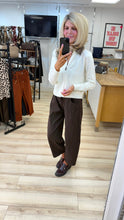 Load image into Gallery viewer, 1.               Faux Leather Collar Zip Front Cardigan-Ivory/Brown
