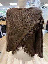 Load image into Gallery viewer, 1.       Cross Over Lace Trim Soft Knit-Chocolate
