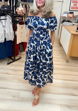 Load image into Gallery viewer, 1.       Bardot Midi Dress-Navy/Gold Flecks
