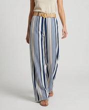 Load image into Gallery viewer, 1.      Striped Wide Leg Belted Trousers-Blue/White/Beige
