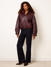 Load image into Gallery viewer, 1. Faux Leather Fur Trim Bomber Jacket-Burgundy
