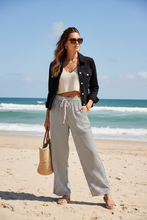 Load image into Gallery viewer, Black &amp; Cream Striped Trousers – Beach Editorial

