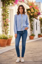 Load image into Gallery viewer, Blue Stripe Jacket Mediterranean Detailed
