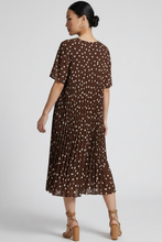 Load image into Gallery viewer, Brown Polka Dot Dress Back View with Strappy Sandals
