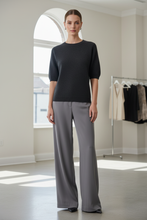 Load image into Gallery viewer, Short Sleeve Knit with Grey Wide Leg Trousers
