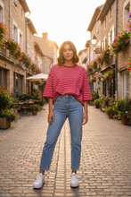 Load image into Gallery viewer, Striped T-Shirt on Trendy Model in French Village
